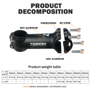 TOSEEK Ultralight Alloy Stem — plus or minus 35 degree angle setting