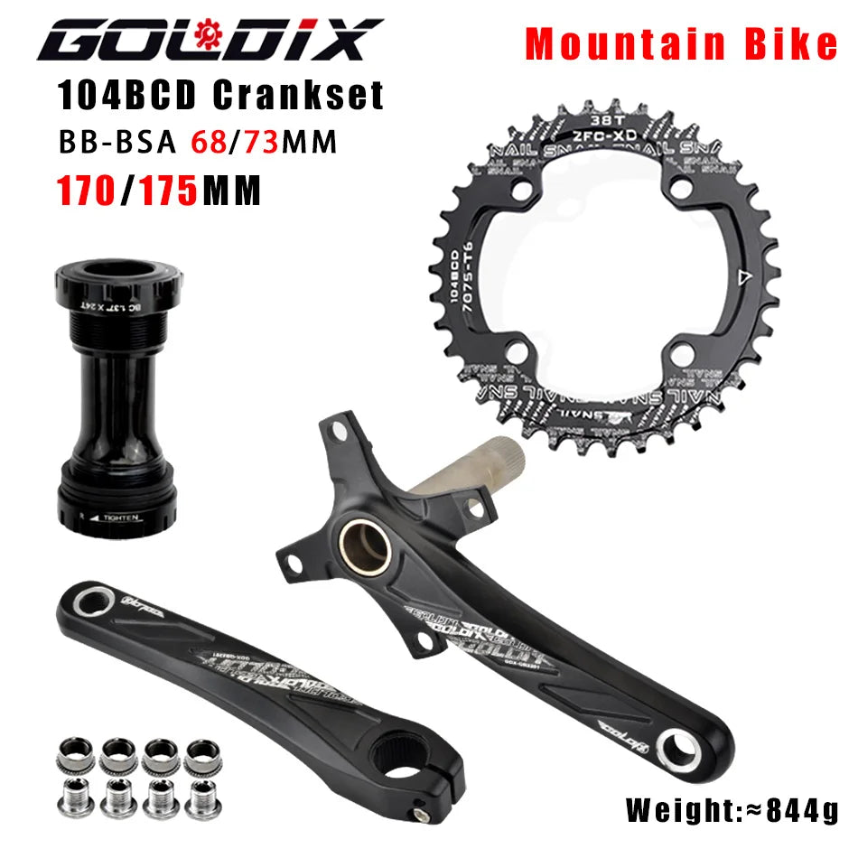 GOLDIX 104BCD Hollow Crankset — hollow-forged aluminum crank arms