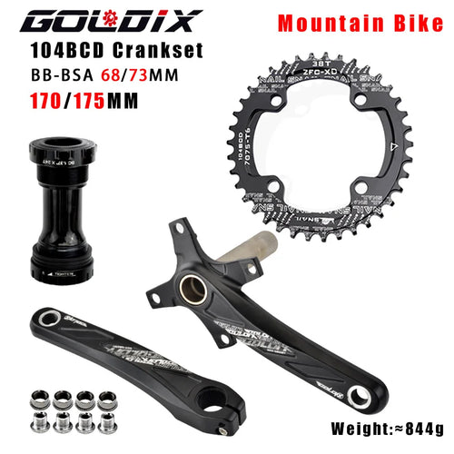 GOLDIX 104BCD Hollow Crankset — hollow-forged aluminum crank arms