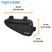 Triangle bag strapped into a bike frame