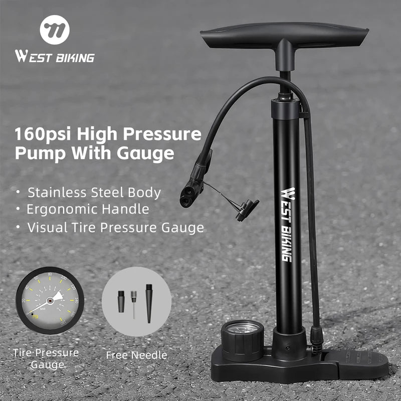 WEST BIKING 160PSI steel bike pump - product photo