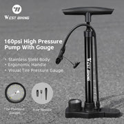 WEST BIKING 160PSI steel bike pump - product photo