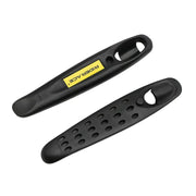 Tyre lever in use on a bike tyre bead