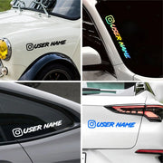 Custom vinyl decal applied to car window