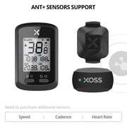 XOSS G/G+ Wireless GPS Bike Computer — mounted on a handlebar via quick mount