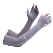 Sun protection gloves shown against a hand for scale