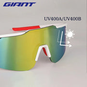 Giant cycling glasses worn while riding