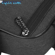 Triangle bag front zip opened to show the compartment