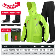 Rain suit worn while riding in the rain